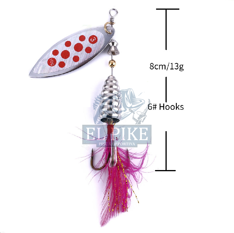 Cucharita Campana de 13 gr. con plumas rojas para Truchas