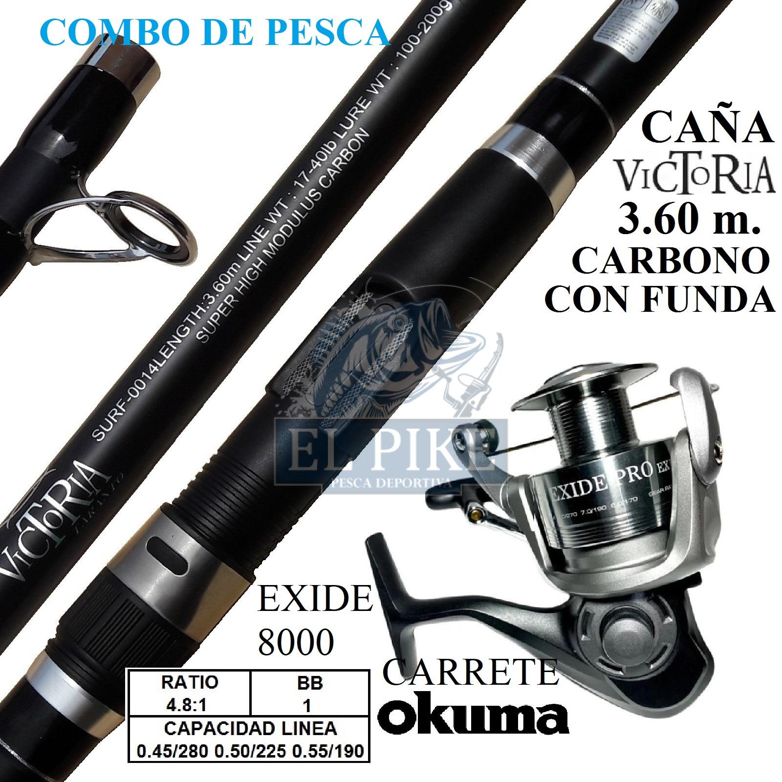 Caña Carbono 3.60 Victoria Carrete Okuma Ex8000 Pesca