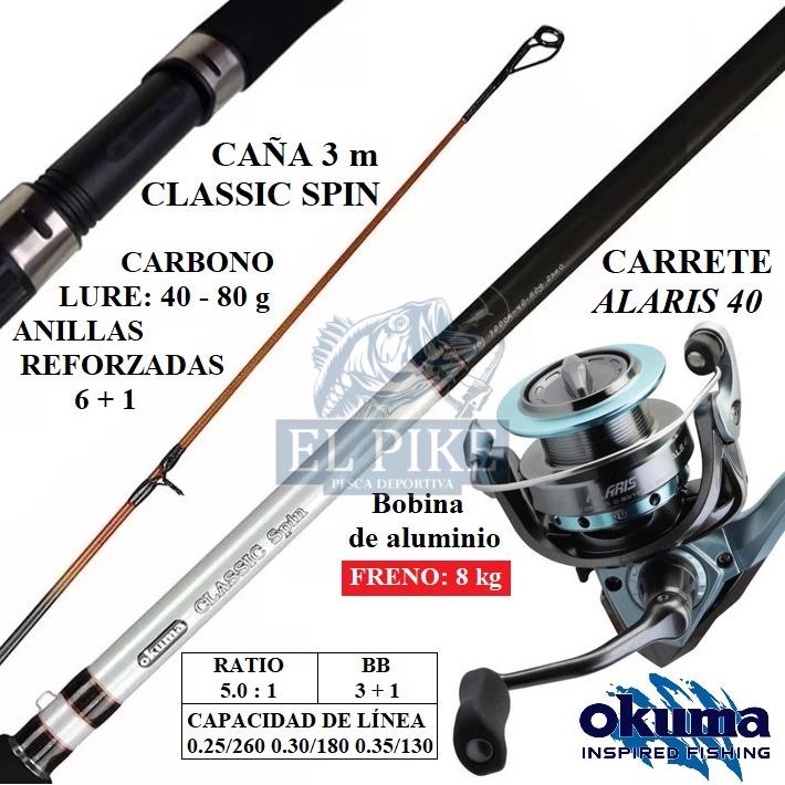 Combo De Pescar Caña Okuma 3.00 m Con Carrete Okuma 40