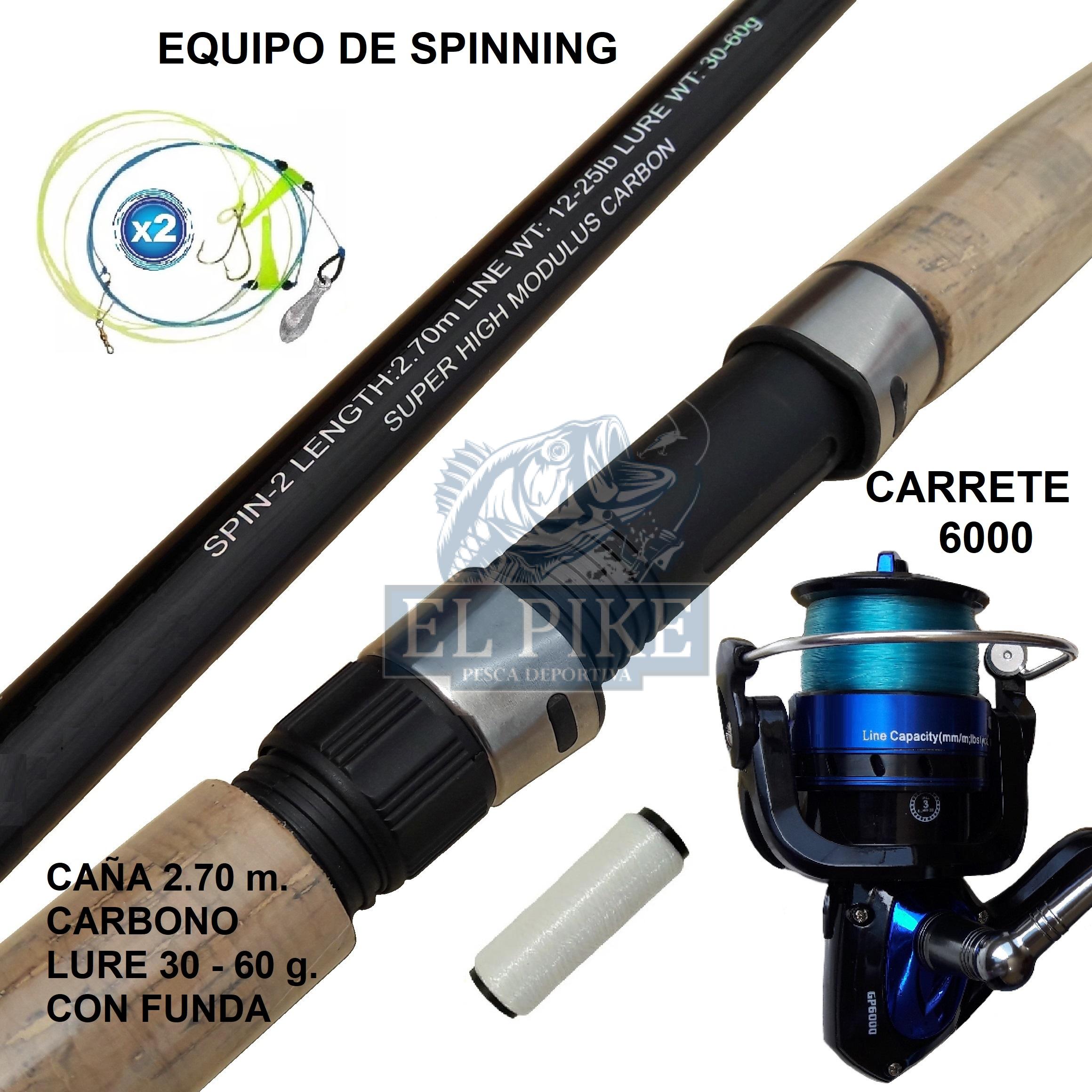 Equipo de Pesca con Caña 2.70m Carbono Carrete 6000