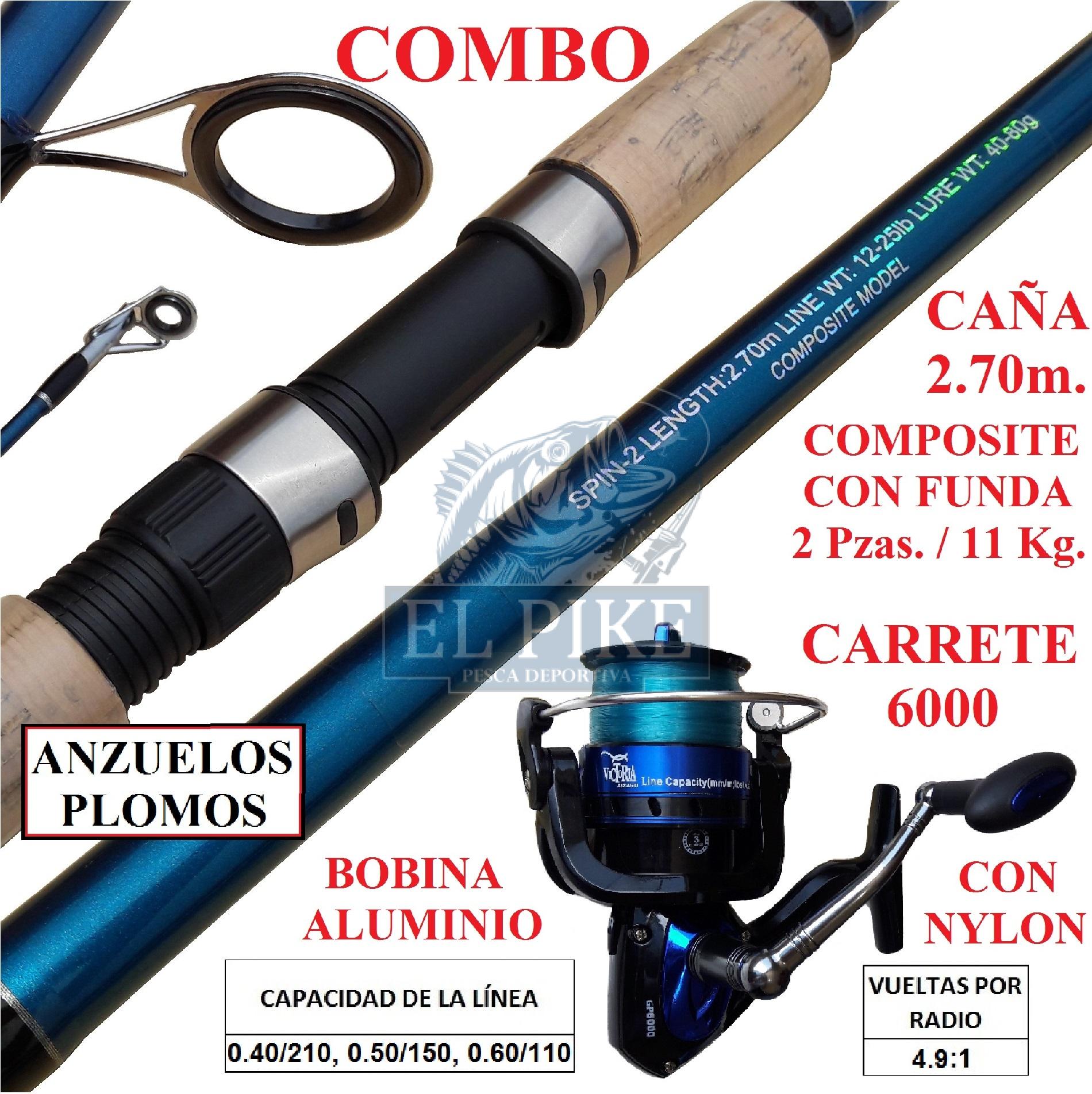 Combo Caña Pescar 2.7 Con Carrete 6000 Pesca