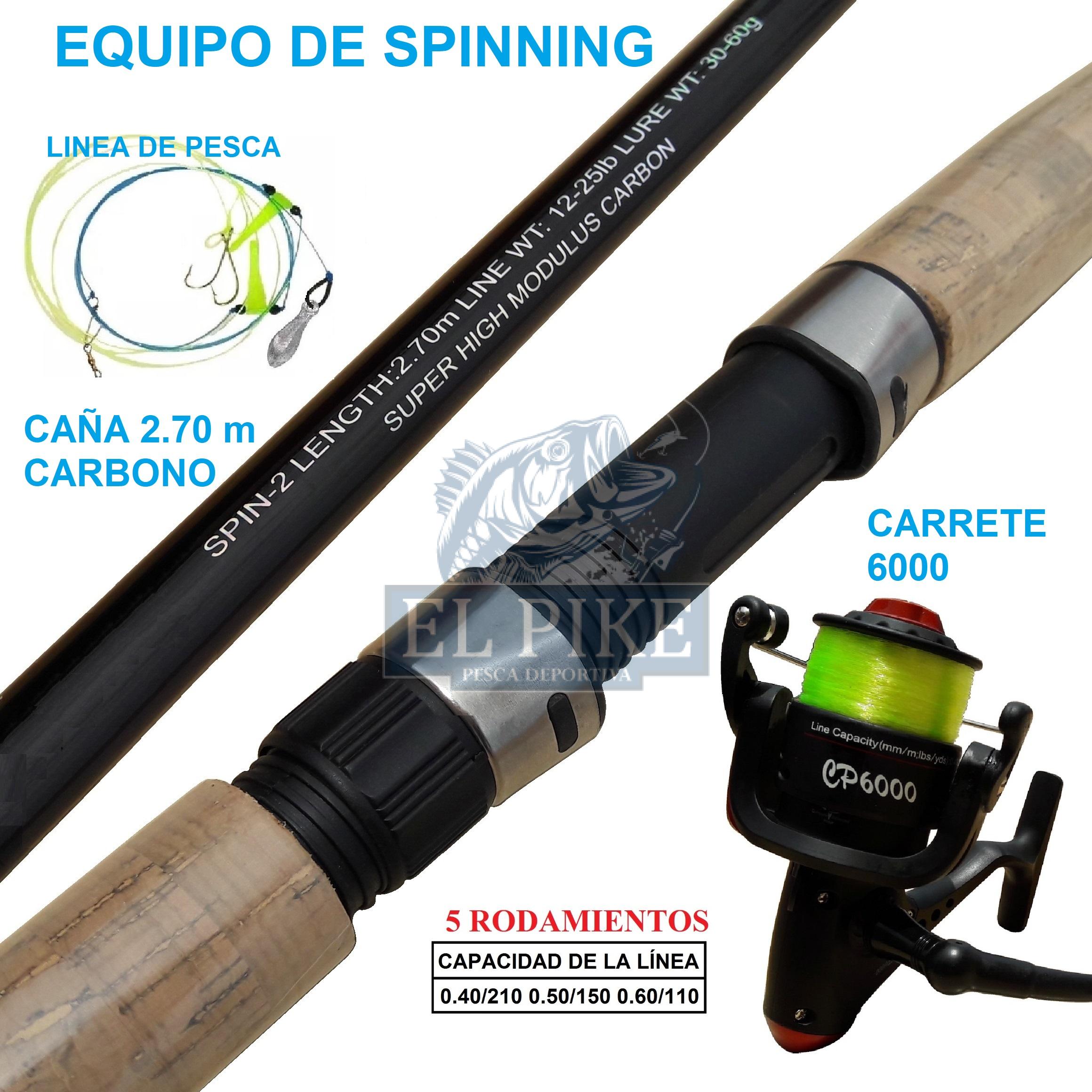 Equipo De Pesca Caña 2.70 M. Y Carrete 6000 Pescar Carbono
