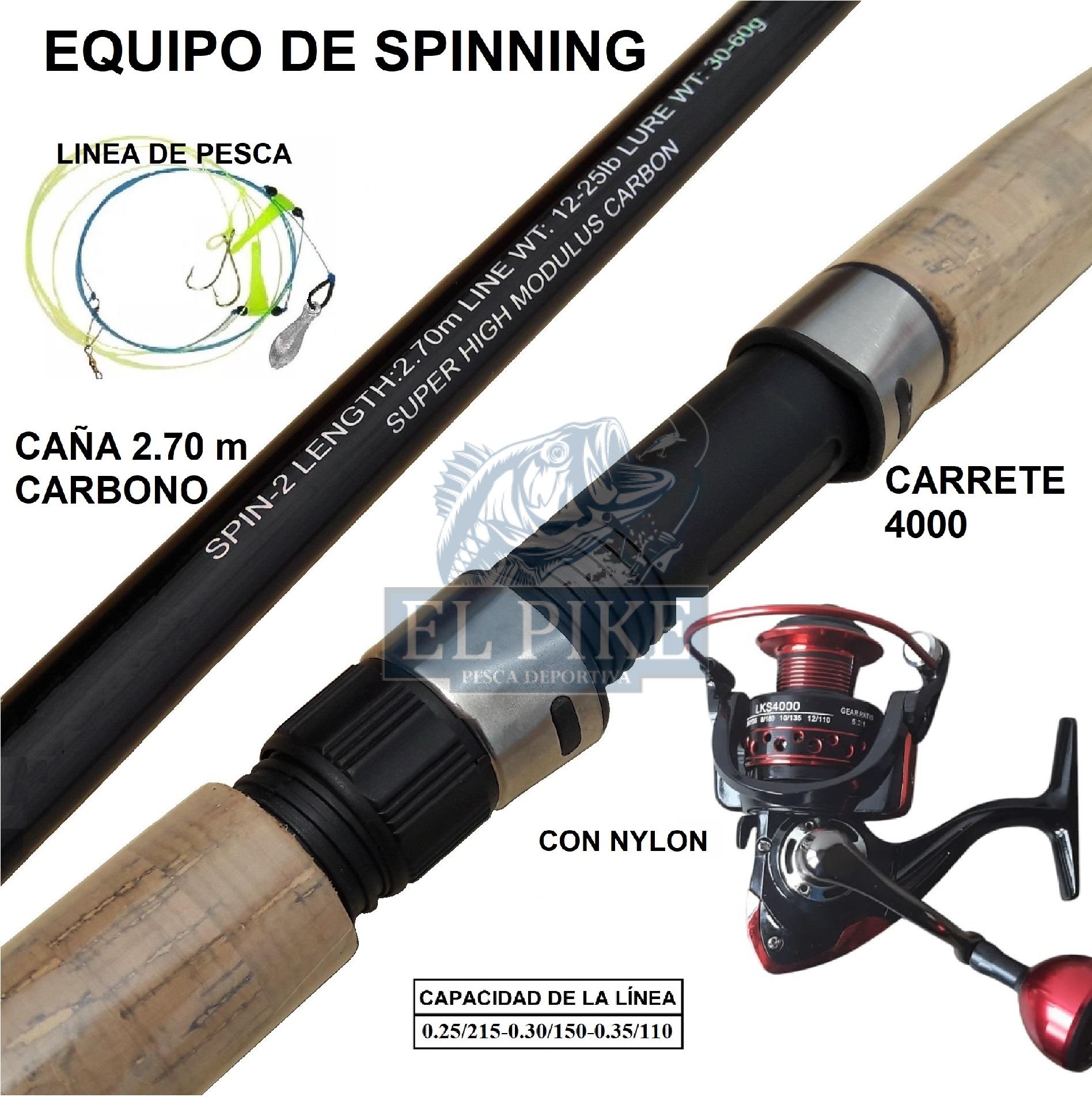 Equipo De Pesca Caña 2.70 M. Y Carrete 4000 Pescar Carbono