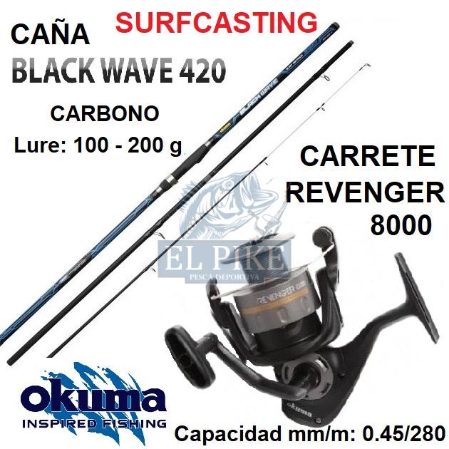 Combo De Pesca Surfcasting 4.20m. Y Carrete 8000 Pescar Okuma