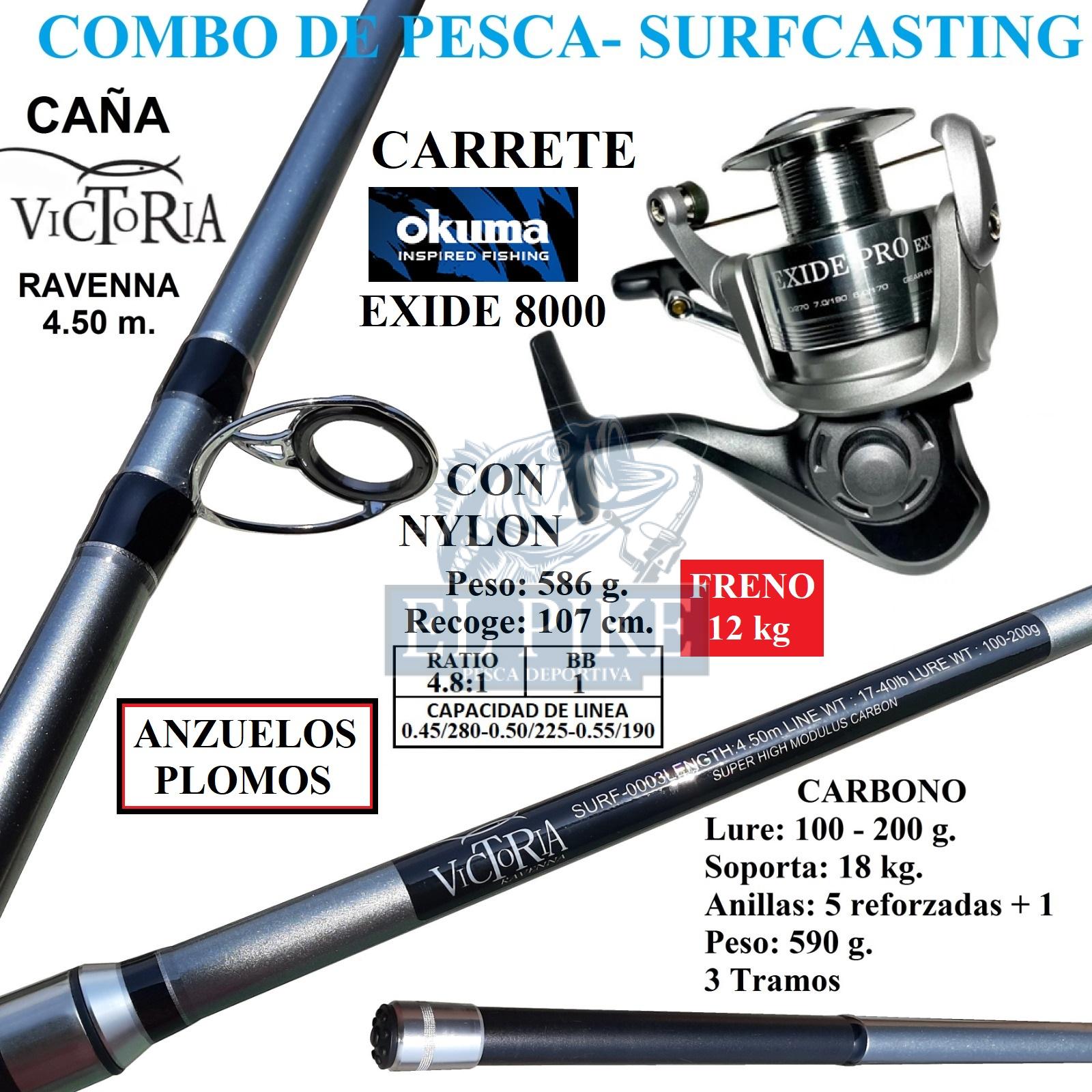 Equipo De Pesca Para Surfcasting 4.5 Carbono Carrete 8000