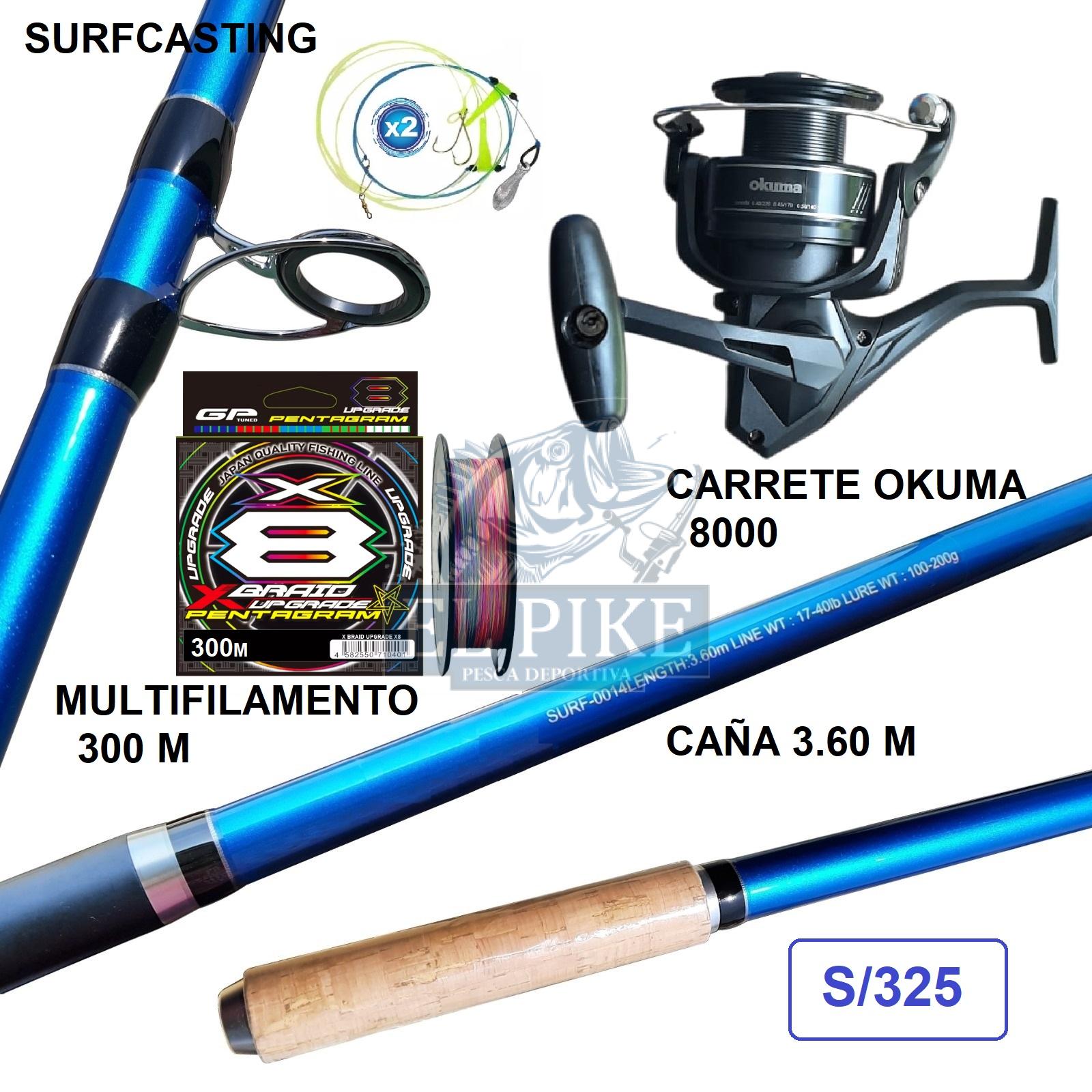 EQUIPO DE PESCA DE 3.60 M CON CARRETE 8000 Y MULTIFILAMENTO 300 M