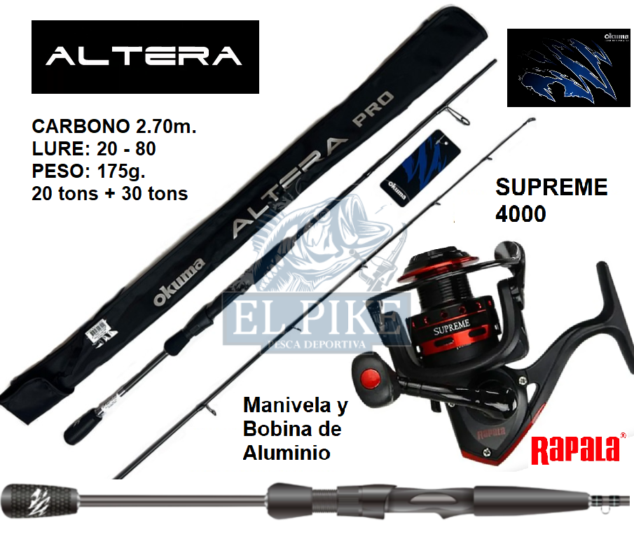 EQUIPO DE SPINNING CAÑA 2.70 OKUMA CARRETE RAPALA 4000