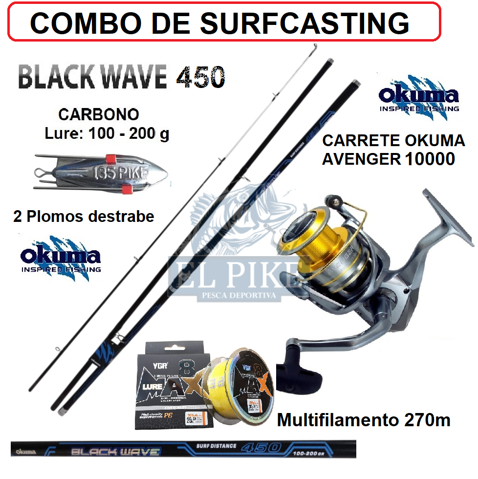 Equipo de Surfcasting Caña 4.50 M con Carrete Avenger 10000 Okuma